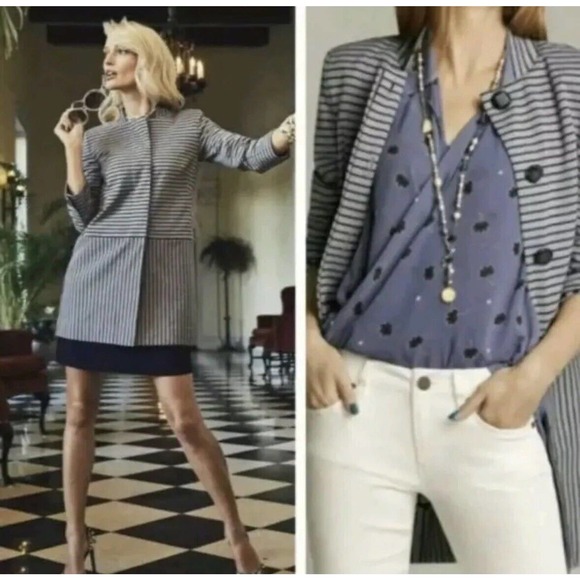 Cabi Small Women Striped Car Coat #5474 Med Length Jacket Button Up 7-4 - Picture 4 of 9